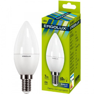 Лампа светод. Ergolux "Свеча" LED-C35-7W-E14-6K (7Вт 172-265В) (1/10/100)