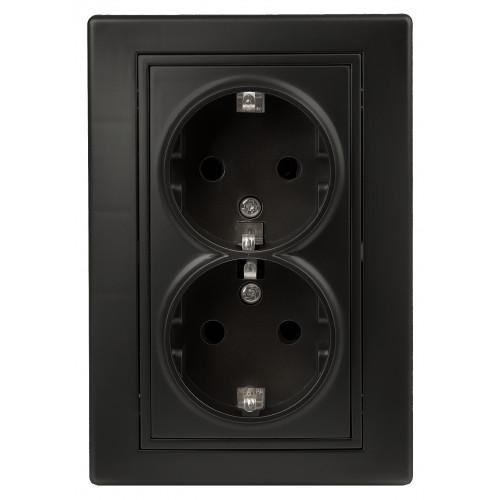 1-205-05 Intro Розетка с заземлением двойная 2X2P+E Schuko, 16А-250В, IP20, СУ, Plano антрацит (10/100)