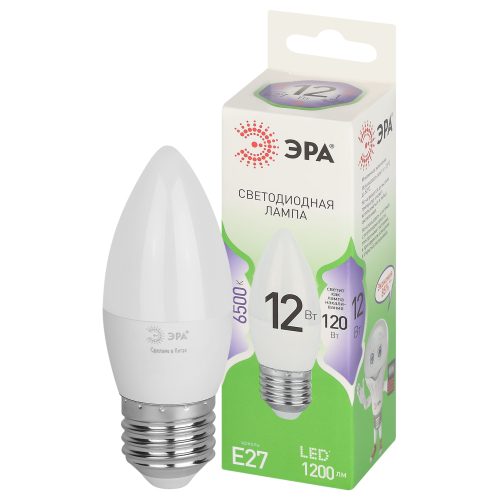 Лампа светодиодная ЭРА GREEN LINE LED B35-12W-865-E27 GL E27 12 Вт свеча холодный свет (10/100)