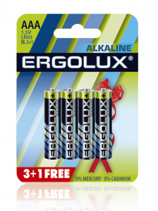 Ergolux  LR03 Alkaline BL 3+1(FREE) (LR03 BL3+1, батарейка,1.5В) (4 !!!/40/960)