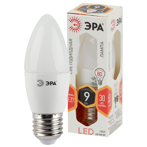 Лампа светодиодная ЭРА STD LED B35-9W-827-E27 E27 / Е27 9Вт свеча теплый белый свет