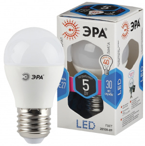 Лампа светод. ЭРА "Шар" LED smd P45-5w-840-E27 (5Вт 220В)
