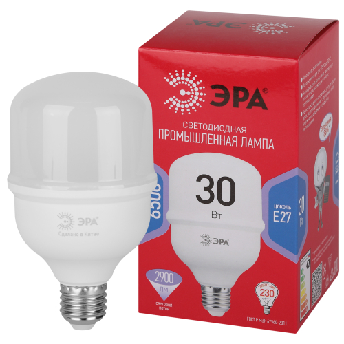 Лампа светодиодная ЭРА 30 Вт E27 R RED LINE LED POWER T80-30W-6500-E27 R колокол холодный белый свет (50)