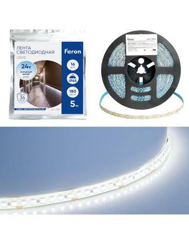Лента светодиодная 180SMD(2835)/м 16Вт/м 24V 5000*10*2.3мм 6000К IP65, LS512 FERON