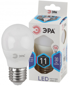 Лампа светод. ЭРА "Шар" LED smd P45-11w-840-E27 (11Вт 220В)