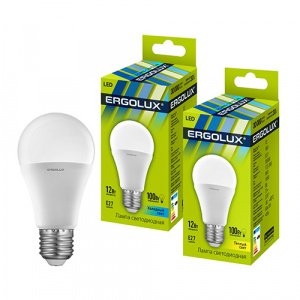 Лампа светод. Ergolux "Груша" LED-A60-12W-E27-4K  (12Вт 172-265В) (1/10/100)