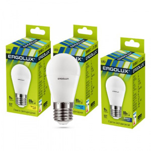 Лампа светод. Ergolux "Шар" LED-G45-9W-E27-6K (9Вт 172-265В) (1/10/100)