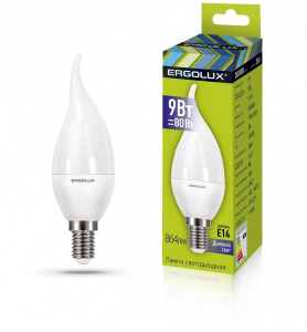 Ergolux LED-CA35-9W-E14-6K (Эл.лампа светодиодная Свеча на ветру 9Вт E14 6500K 180-240В) (1/10/100)
