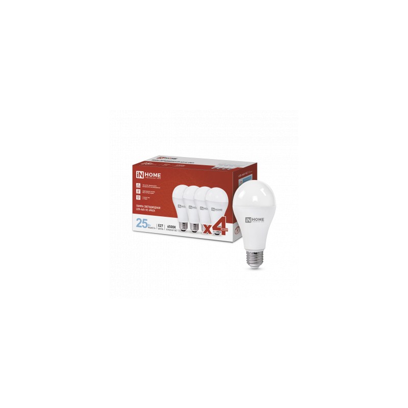 Лампа светодиодная LED-A65-VC 25Вт 230В Е27 6500К 2380Лм (4шт./упак) IN HOME