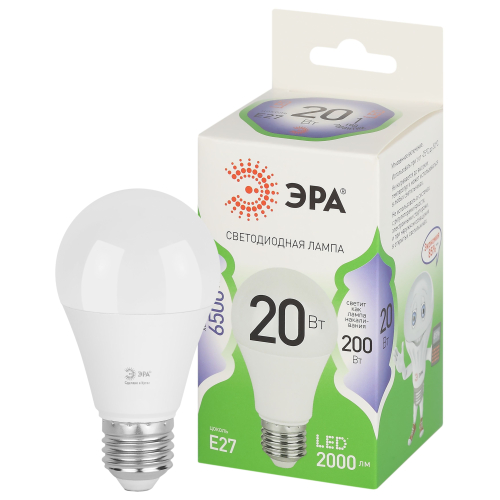 Лампа светодиодная ЭРА 20 Вт GL E27 GREEN LINE LED A60-20W-865-E27 GL E27 груша холодный свет (10/100)